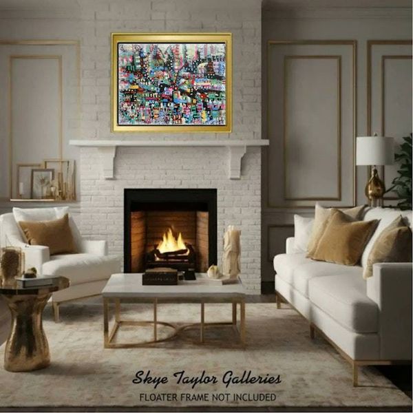 Alternate image for City of Red Fields – Original 40 x 30 Large Mosaic Urban Abstract Canvas Painting by Skye Taylor