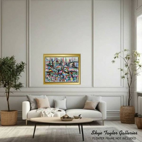 Alternate image for City of Red Fields – Original 40 x 30 Large Mosaic Urban Abstract Canvas Painting by Skye Taylor