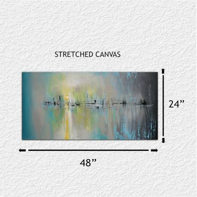 Alternate image for Tomorrow No.2 – Original 48 x 24 Large Panoramic Abstract Cityscape & Harbor Reflection Canvas Painting by Skye Taylor
