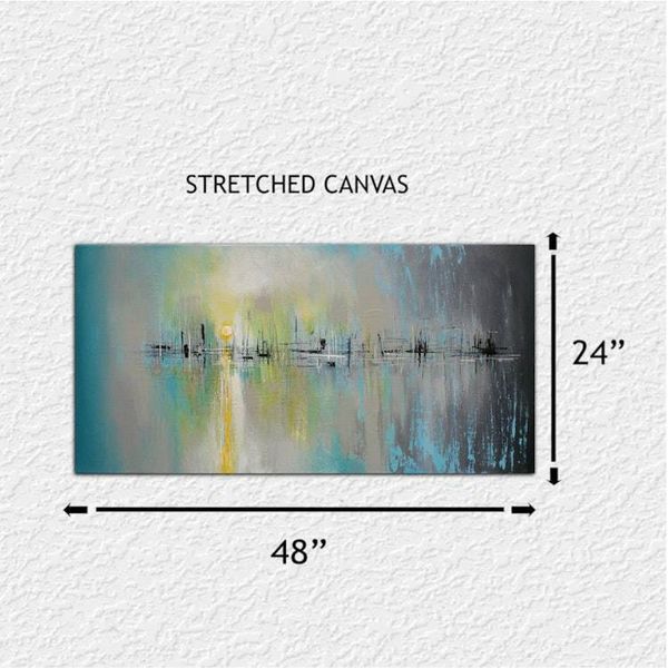 Alternate image for Tomorrow No.2 – Original 48 x 24 Large Panoramic Abstract Cityscape & Harbor Reflection Canvas Painting by Skye Taylor