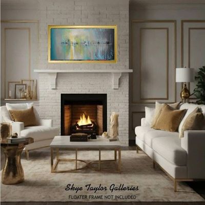 Alternate image for Tomorrow No.2 – Original 48 x 24 Large Panoramic Abstract Cityscape & Harbor Reflection Canvas Painting by Skye Taylor