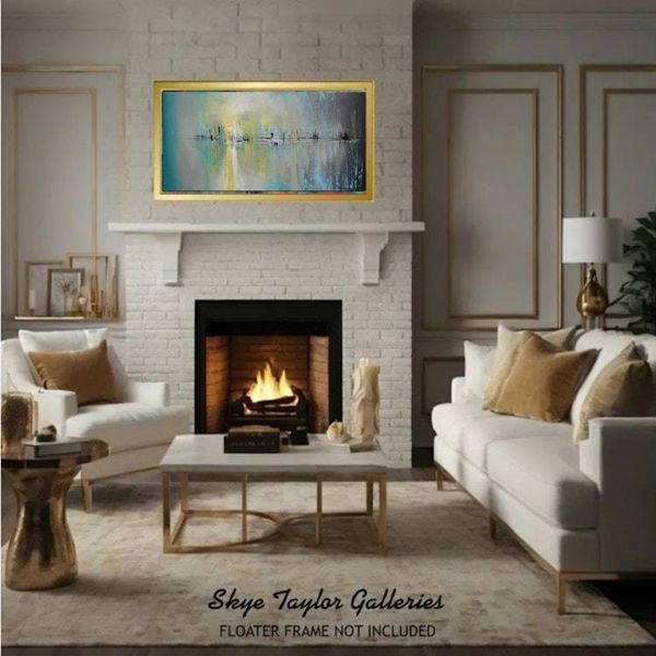 Alternate image for Tomorrow No.2 – Original 48 x 24 Large Panoramic Abstract Cityscape & Harbor Reflection Canvas Painting by Skye Taylor
