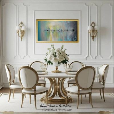Alternate image for Tomorrow No.2 – Original 48 x 24 Large Panoramic Abstract Cityscape & Harbor Reflection Canvas Painting by Skye Taylor