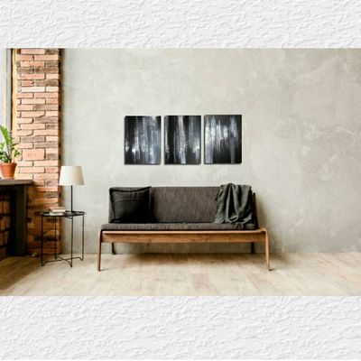 Alternate image for Night Life – Original 54 x 24 3-Panel Triptych Black & Silver Monochromatic Abstract Canvas Painting by Skye Taylor