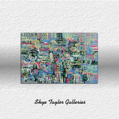 Alternate image for City Lights – Original 36 x 24 Vibrant Urban Abstract Canvas Painting by Skye Taylor