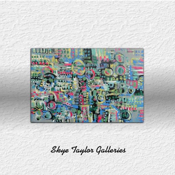Alternate image for City Lights – Original 36 x 24 Vibrant Urban Abstract Canvas Painting by Skye Taylor