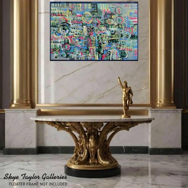 Alternate image for City Lights – Original 36 x 24 Vibrant Urban Abstract Canvas Painting by Skye Taylor