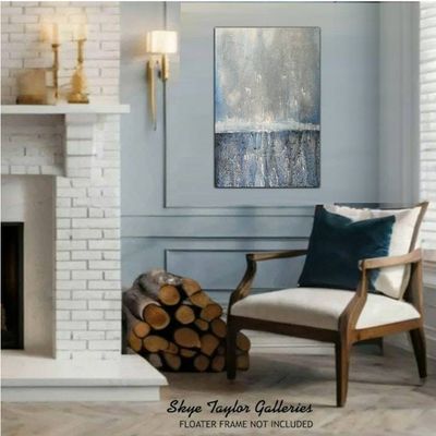 Alternate image for My Blue Island – Original 24 x 36 Heavy Textured Vertical Ocean Horizon Abstract Canvas Painting by Skye Taylor