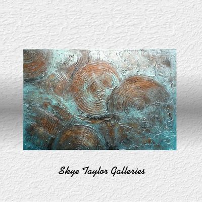 Alternate image for Rhapsody in Bronze Rainbow – Original 36 x 24 Heavy Textured Metallic Bronze & Patina Teal Abstract Canvas Painting by Skye Taylor