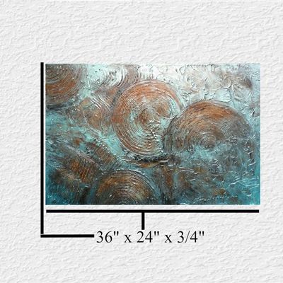 Alternate image for Rhapsody in Bronze Rainbow – Original 36 x 24 Heavy Textured Metallic Bronze & Patina Teal Abstract Canvas Painting by Skye Taylor