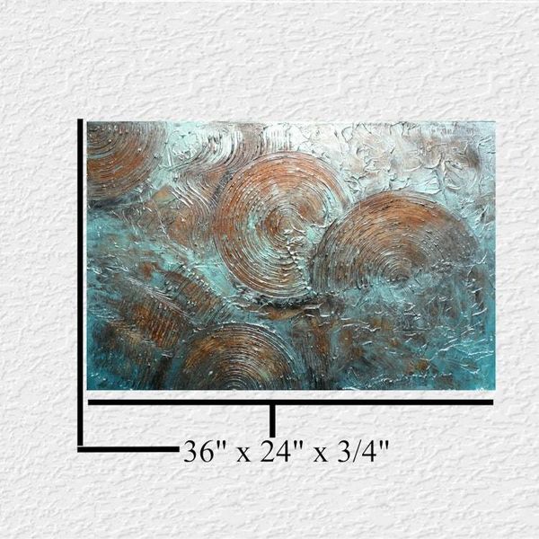 Alternate image for Rhapsody in Bronze Rainbow – Original 36 x 24 Heavy Textured Metallic Bronze & Patina Teal Abstract Canvas Painting by Skye Taylor