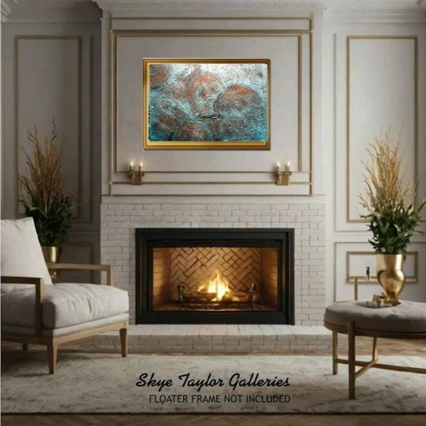 Alternate image for Rhapsody in Bronze Rainbow – Original 36 x 24 Heavy Textured Metallic Bronze & Patina Teal Abstract Canvas Painting by Skye Taylor