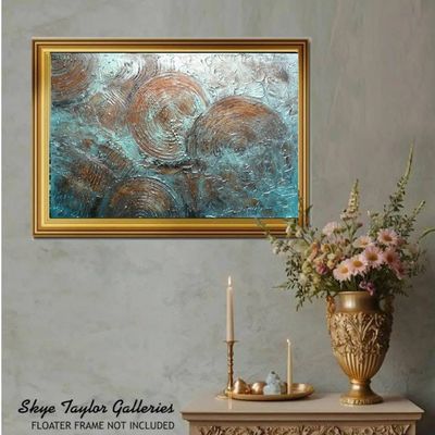 Alternate image for Rhapsody in Bronze Rainbow – Original 36 x 24 Heavy Textured Metallic Bronze & Patina Teal Abstract Canvas Painting by Skye Taylor
