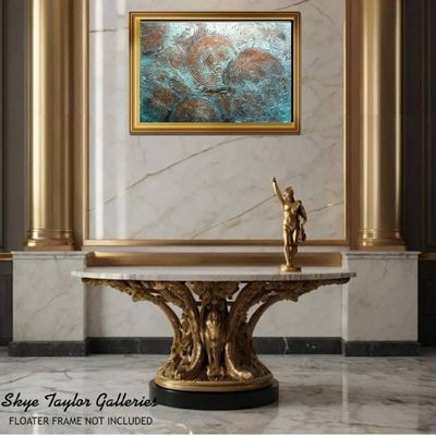 Alternate image for Rhapsody in Bronze Rainbow – Original 36 x 24 Heavy Textured Metallic Bronze & Patina Teal Abstract Canvas Painting by Skye Taylor