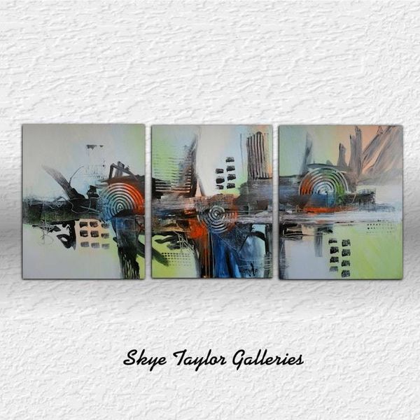 Alternate image for Progress – Original 48 x 20 3-Panel Triptych Modern Architectural Abstract Canvas Painting by Skye Taylor