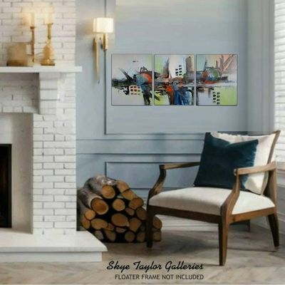 Alternate image for Progress – Original 48 x 20 3-Panel Triptych Modern Architectural Abstract Canvas Painting by Skye Taylor