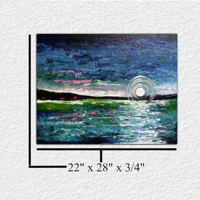 Alternate image for Le Beau Lac No.2 – Original 22 x 28 Moonlit Lake Horizon Impressionist Canvas Painting by Skye Taylor
