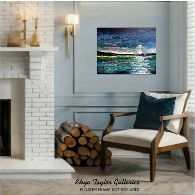 Alternate image for Le Beau Lac No.2 – Original 22 x 28 Moonlit Lake Horizon Impressionist Canvas Painting by Skye Taylor