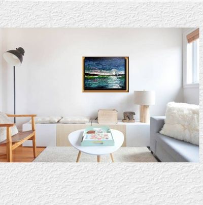 Alternate image for Le Beau Lac No.2 – Original 22 x 28 Moonlit Lake Horizon Impressionist Canvas Painting by Skye Taylor