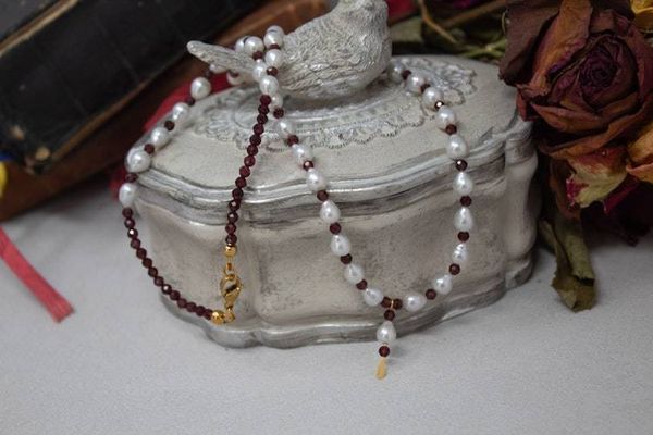 Alternate image for Chinese Saltwater Akoya Pearl and Garnet Necklace
