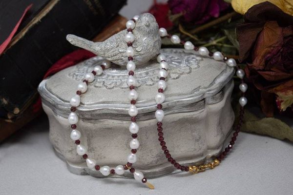 Alternate image for Chinese Saltwater Akoya Pearl and Garnet Necklace
