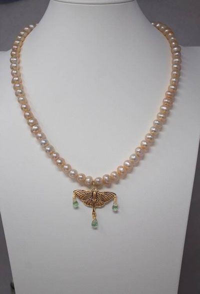Alternate image for Freshwater Pearl Lunar Moth Necklace