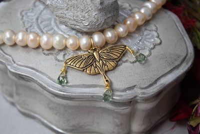 Alternate image for Freshwater Pearl Lunar Moth Necklace