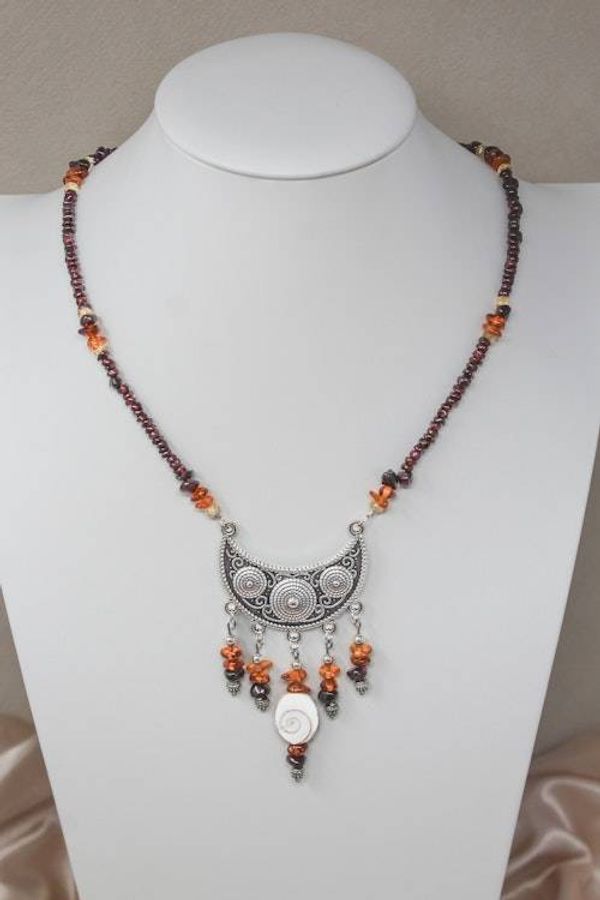 Alternate image for Red Garnet, Amber and Shiva Shell Necklace