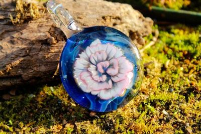 Primary image for Hand Blown Glass Pink Floral Pendant