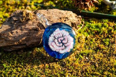 Alternate image for Hand Blown Glass Pink Floral Pendant