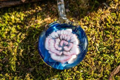 Alternate image for Hand Blown Glass Pink Floral Pendant