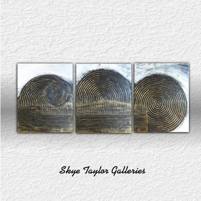 Alternate image for Revolution – Original 48 x 20 3-Panel Triptych 3D Heavy Textured Metallic Bronze Gold Abstract Wall Sculpture by Skye Taylor