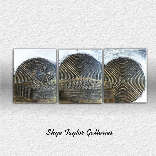 Alternate image for Revolution – Original 48 x 20 3-Panel Triptych 3D Heavy Textured Metallic Bronze Gold Abstract Wall Sculpture by Skye Taylor
