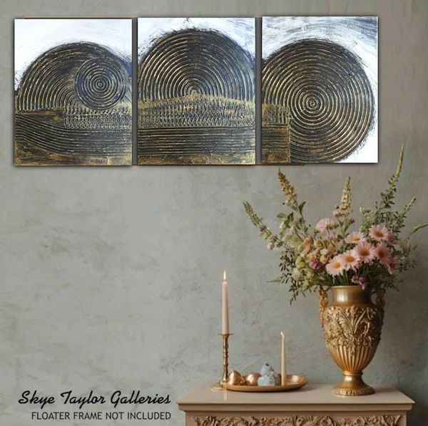 Alternate image for Revolution – Original 48 x 20 3-Panel Triptych 3D Heavy Textured Metallic Bronze Gold Abstract Wall Sculpture by Skye Taylor