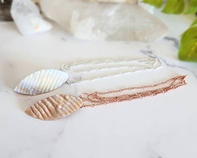 Alternate image for Mother of Pearl Leaf Necklace in Sterling Silver or Copper