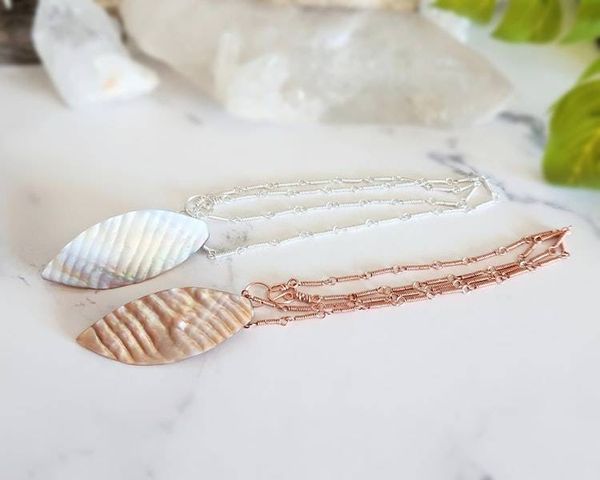 Alternate image for Mother of Pearl Leaf Necklace in Sterling Silver or Copper