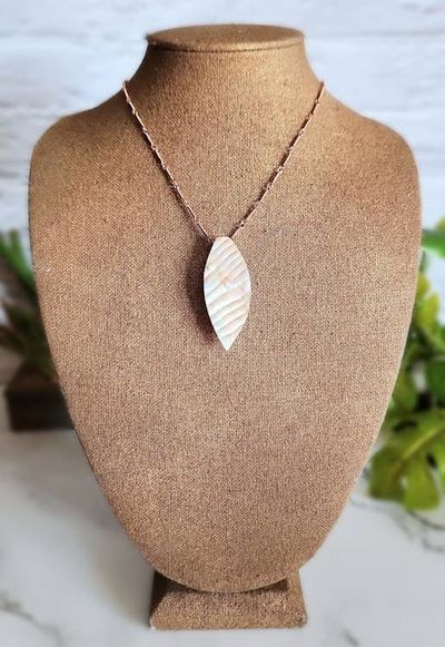 Alternate image for Mother of Pearl Leaf Necklace in Sterling Silver or Copper