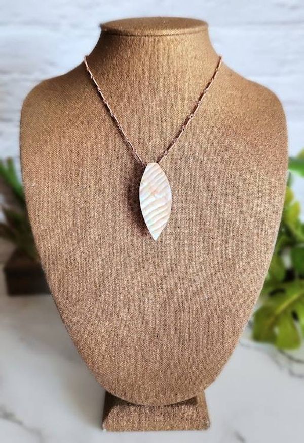 Alternate image for Mother of Pearl Leaf Necklace in Sterling Silver or Copper