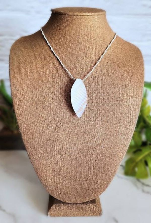 Alternate image for Mother of Pearl Leaf Necklace in Sterling Silver or Copper