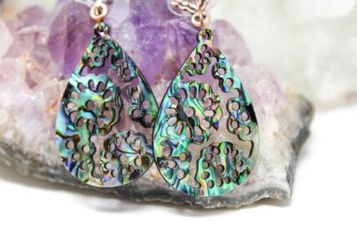 Alternate image for Carved Floral Abalone Earrings