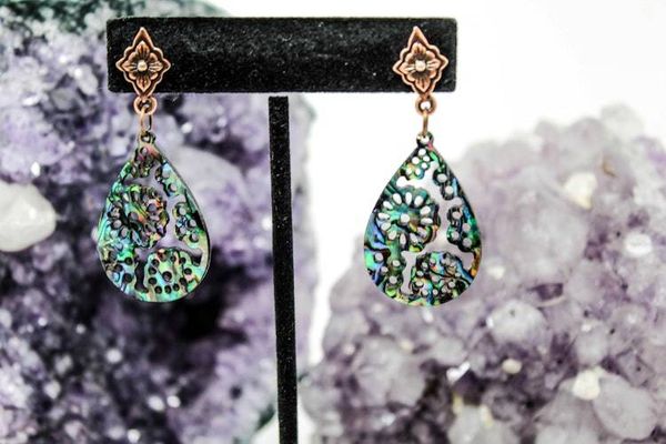 Alternate image for Carved Floral Abalone Earrings