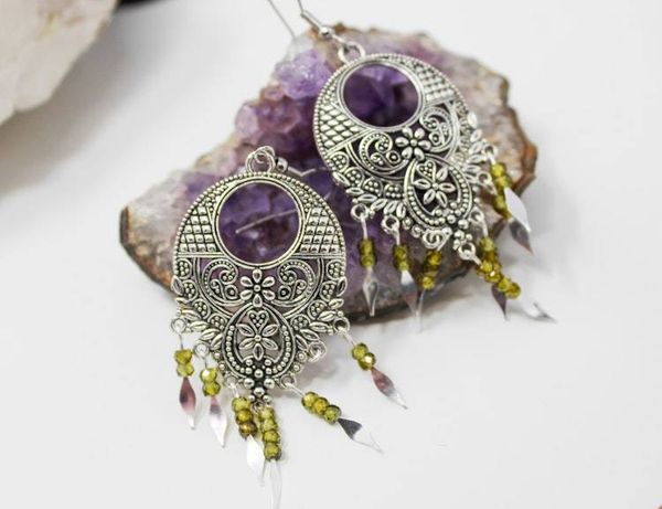 Alternate image for Boho Gypsy Fringe Peridot CZ Earrings