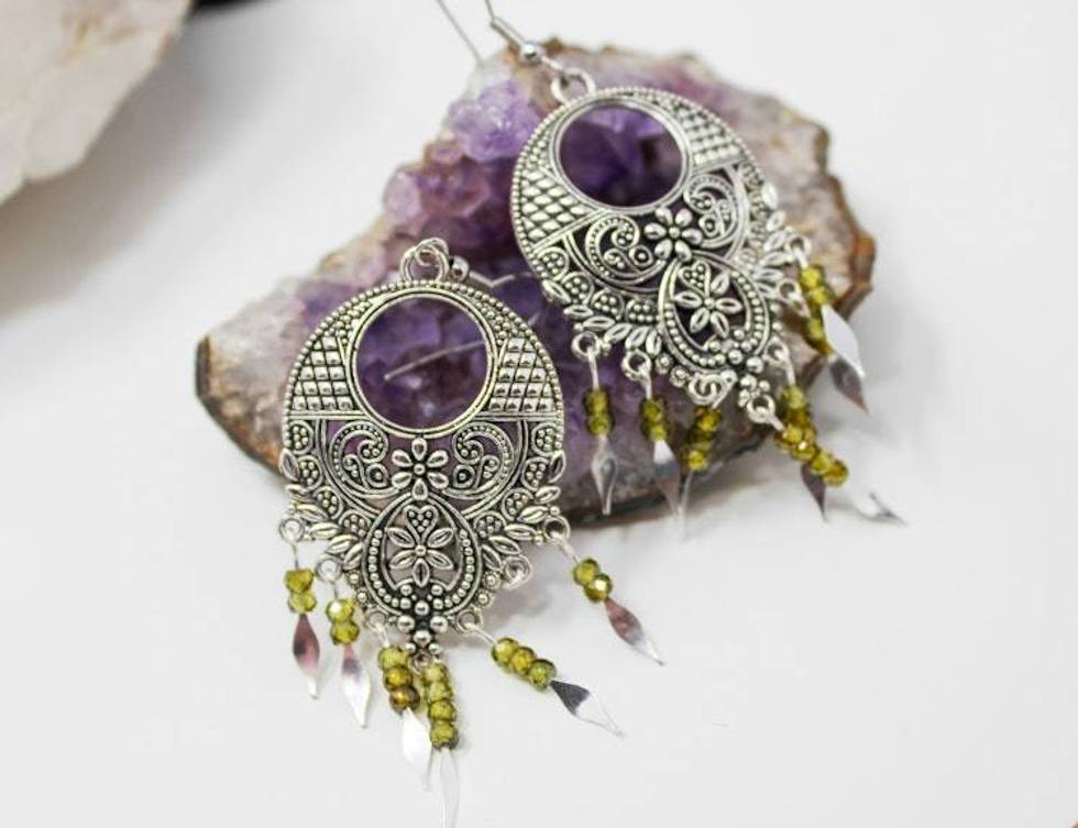 Boho Gypsy Fringe Peridot CZ Earrings