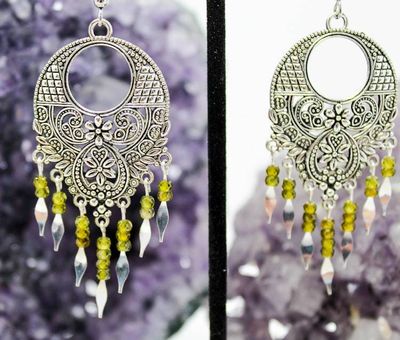 Alternate image for Boho Gypsy Fringe Peridot CZ Earrings