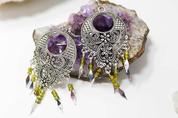 Alternate image for Boho Gypsy Fringe Peridot CZ Earrings
