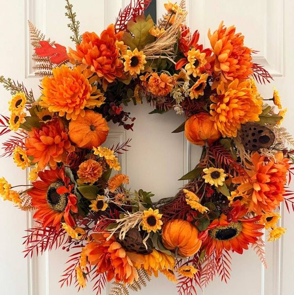 Alternate image for Fall Harvest Wreath – Autumn Pumpkin & Sunflower Front Door Wreath