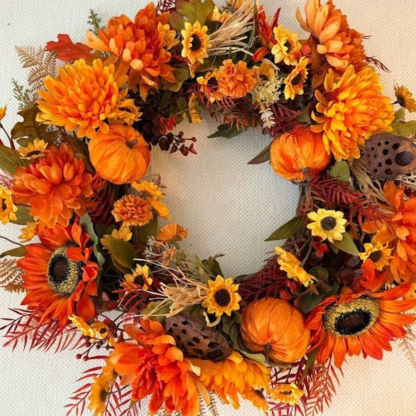 Alternate image for Fall Harvest Wreath – Autumn Pumpkin & Sunflower Front Door Wreath