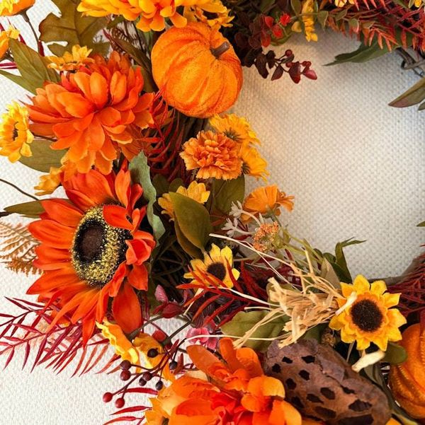 Alternate image for Fall Harvest Wreath – Autumn Pumpkin & Sunflower Front Door Wreath