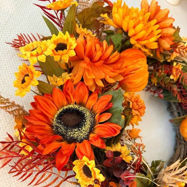 Alternate image for Fall Harvest Wreath – Autumn Pumpkin & Sunflower Front Door Wreath
