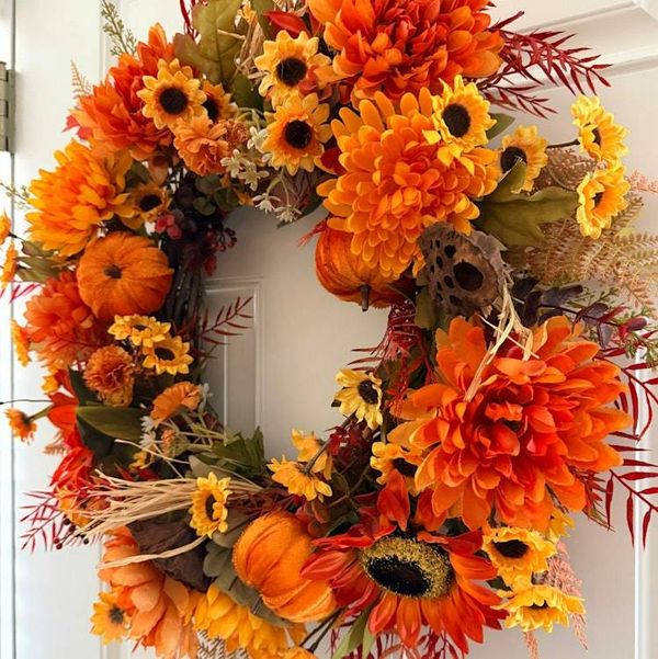Alternate image for Fall Harvest Wreath – Autumn Pumpkin & Sunflower Front Door Wreath
